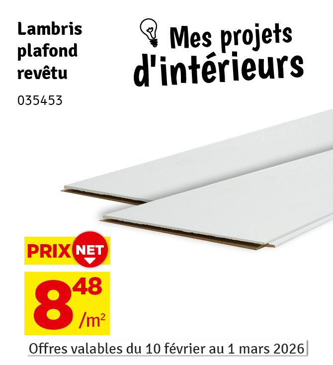 Lambris revêtu pour plafond Reno blanc 130 x 21 x 0,7 cm 9 pièces